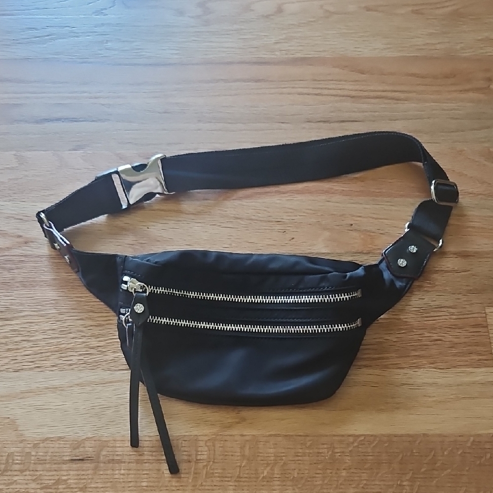 MZ Wallace Black Belt Bag with Silver Zippers